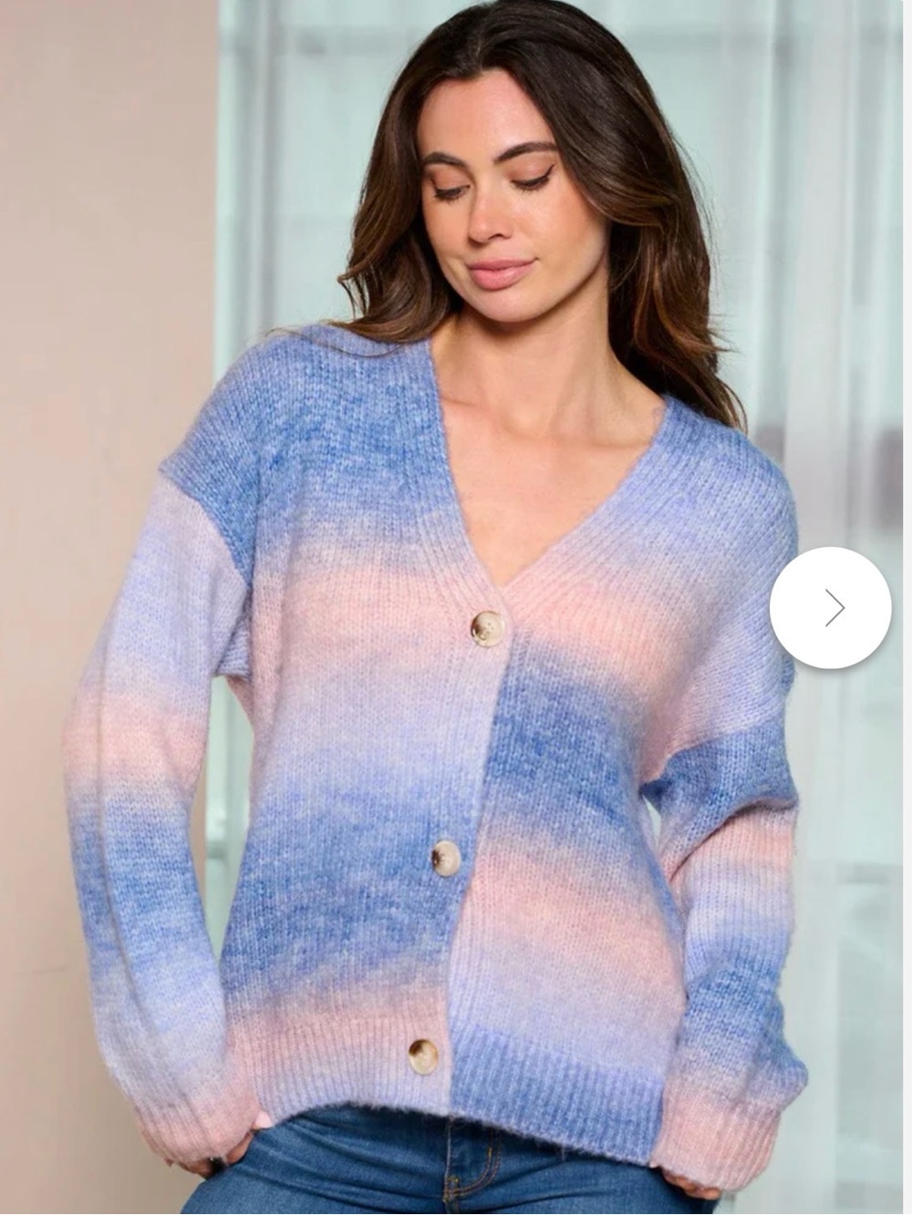 Hem & Thread Blue and Blush Ombre V-Neck Button Cardigan